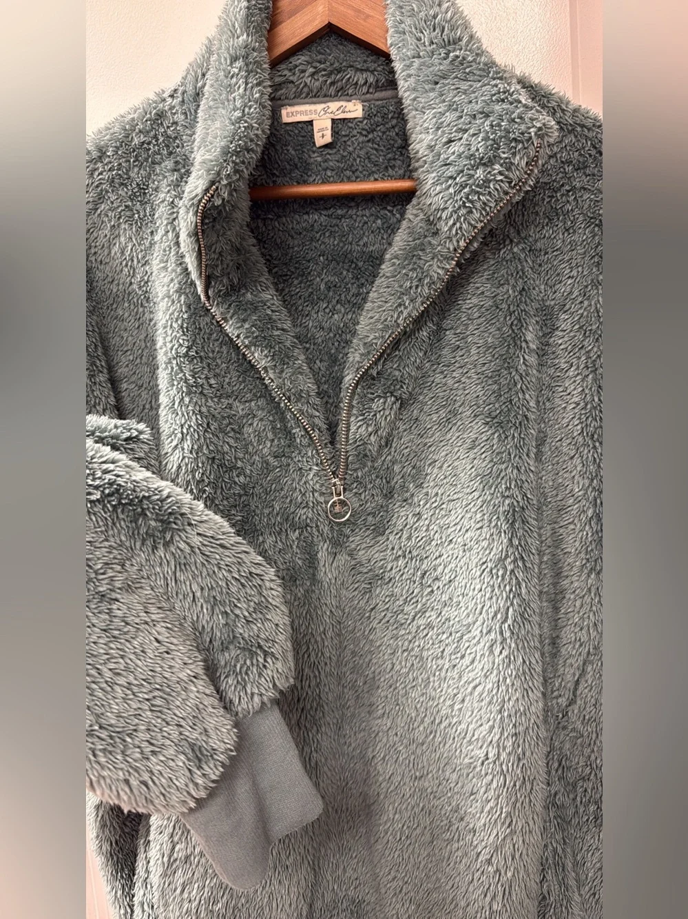 Viral Express Plush Half-Zip Sherpa Pullover - Teal Green